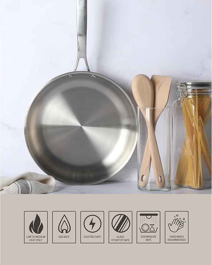 Martha Stewart Castelle Large 12" Stainless Steel Frying Pan Non Toxic Fry Pan Skillet