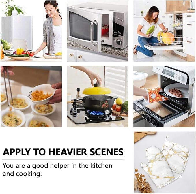 Luxury Marble White Gold Oven Mitts and Pot Holders Sets of 4, Heat Resistant Silicone Oven Mittens and Potholders Gloves Hot Pads for Kitchen Cooking Baking Grilling BBQ Chef