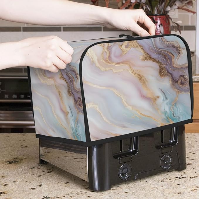 Marble Texture Gold Toaster Cover 4 Slice Dust and Fingerprint Protection Toaster Bread Maker Covers Washable Kitchen Small Appliance Covers for Kitchen Accessories Decor Bakeware Women Gift