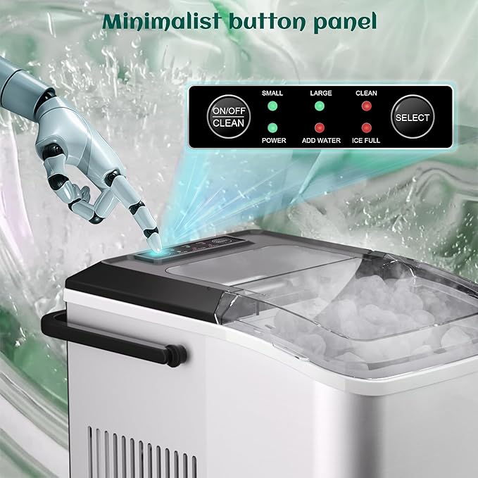 Maine Bullet Ice Maker, Counter Top Ice Maker with Portable Carrying Handle, 33 lb/24H Portable Ice Maker Suitable for Home, Office, Kitchen, RV, 9 Cubes Ready in 7-8 Mins