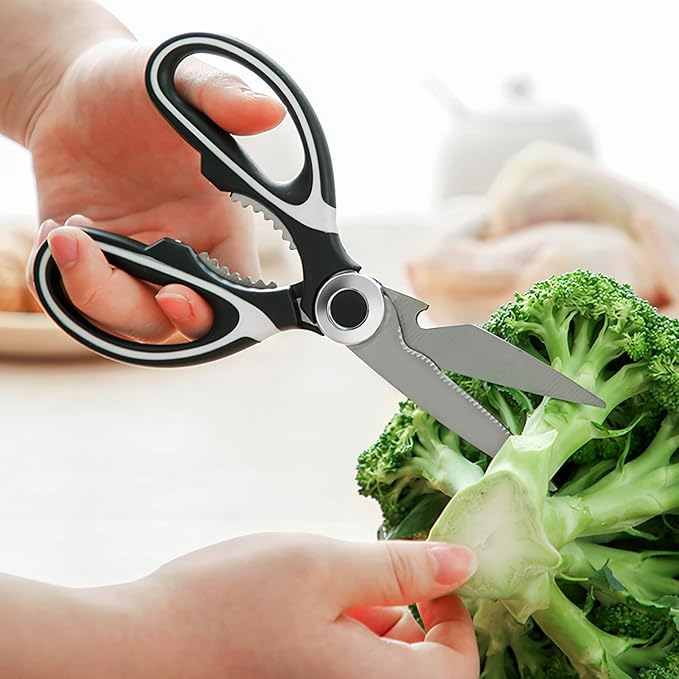 Multipurpose kitchen scissors, heavy duty meat poultry scissors, spice scissors, food cooking scissors, stainless steel utility scissors (2, white)