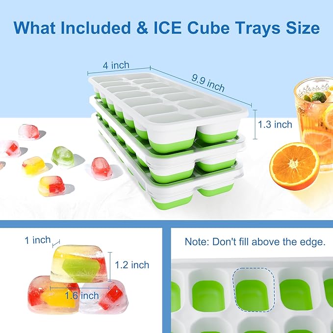 Ice Cube Trays with Lid and Bin, Silicone Plastic Ice Cubes Trays 9 Pack, Stackable Molds for Freezer, Storage Iced Bucket Kits BPA-Free and Odor-Free