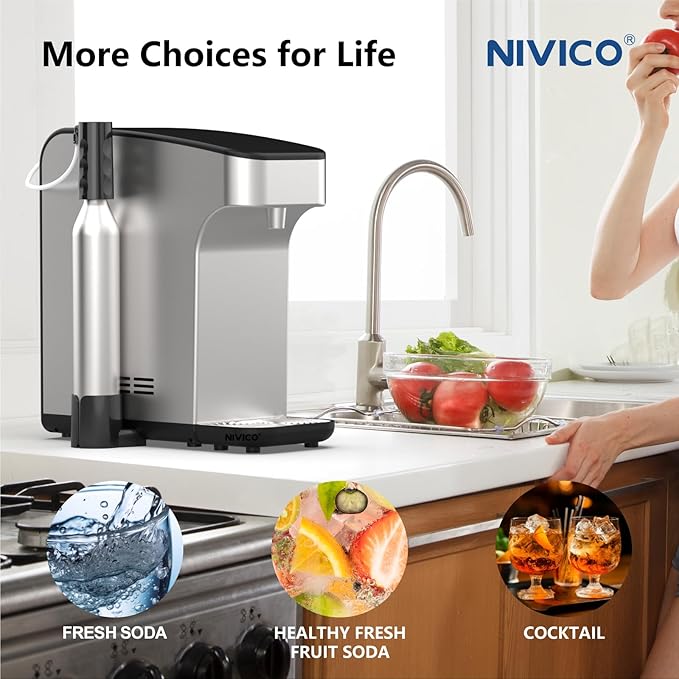 Carbonator, Soda Maker, Ice Cold Sparkling Water Maker, Water Cooler, Compatible with Screw-in 60L CO2 Cylinder (Not Included), Carbonator with 1.5L water tank, Touch Screen (Starry Silver)