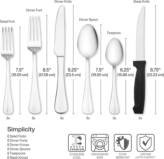 Pfaltzgraff Everyday Simplicity 53-Piece Stainless Steel Flatware Set, Service for 8