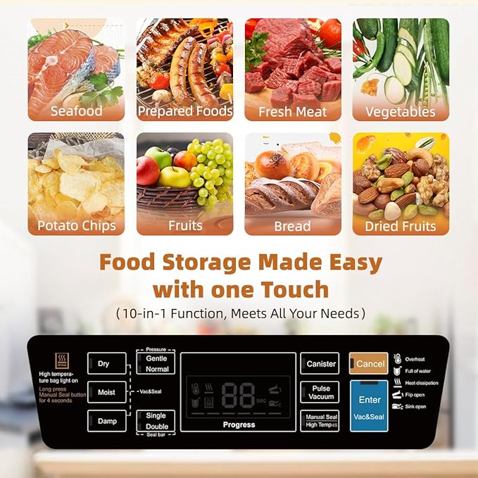 WubbaLubba 95kpa Vacuum Sealer for Food, Automatic Food Sealing Machine with Easy-Lock, Integrated Cutter & Starter Kits for Food Storage Preservation