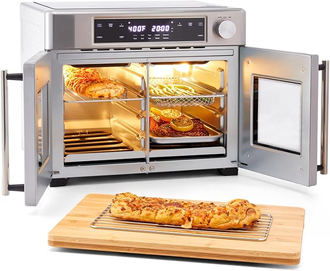 Ivation Dual Zone Air Fryer French Door Oven - 32 Quatity Convection Toaster Combo, 10-in-1 Multifunction Up to 450° - 1800W - Temperature Control, Timer - Stainless Steel - Dehydrate, Bake, Roast