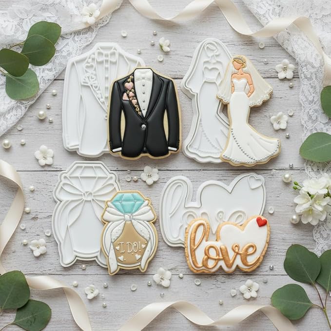 Wedding Cookie Cutters Cutter Wedding Dress Molds 3.5" with Plunger Stamps Baking Dough Tools Cake Shapes PLA Accessories for Birdesmaid Decorative Party Kitchen Supplies