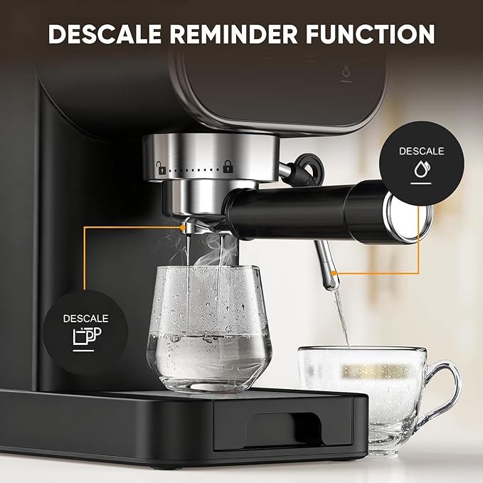 Horavie Espresso Machine 20 Bar, Home Espresso Maker with Touchscreen & Steam Milk Frother, Fast Heat-Up Coffee Machine with 48oz Removable Tank for Cappuccino, Latte, Americano, Black