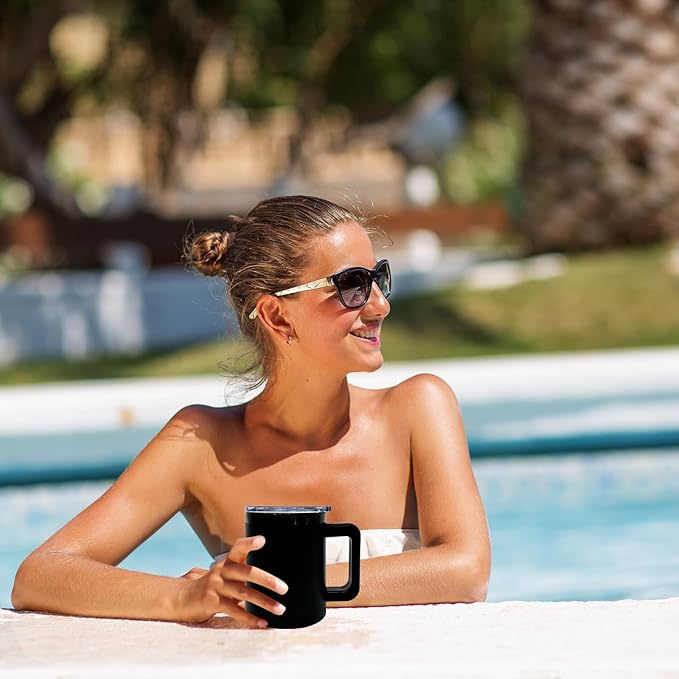 10 oz Tumblers with Handle and Straw Stainless Steel Insulated Coffee Mug for Laser Graving 20oz Powder Coated Cup with Black Plated(Black,6 pack)