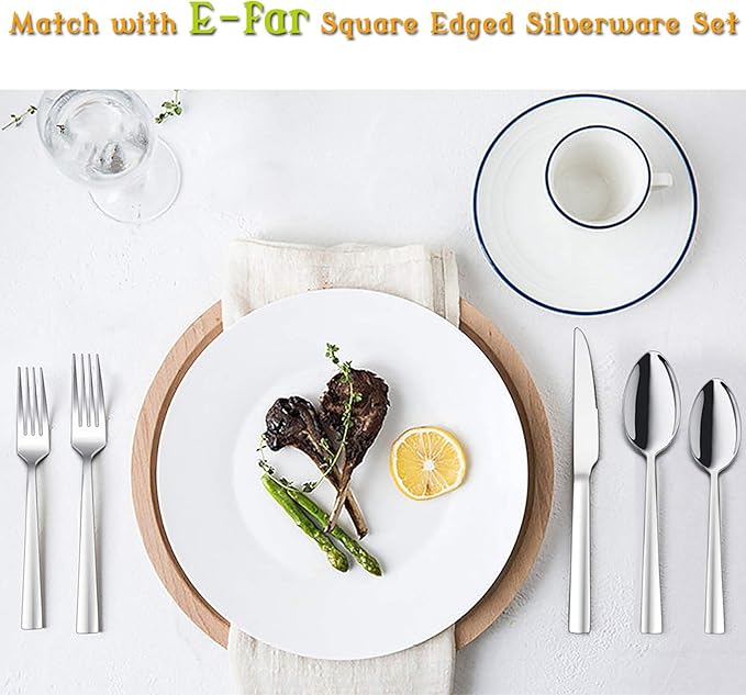 Teaspoon Set of 12, E-far 6.7 Inch Stainless Steel Spoons for Kitchen or Restaurant, Non-toxic & Mirror Polished, Squared Edge & Dishwasher Safe