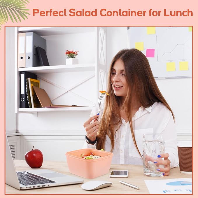 Tessco for you 6 Pcs Salad Lunch Container 50 oz Salad Container with 3 Compartment Reusable Bento Box for Adults Stackable Lunch Bowl for Meal Snack Fruit(Pink,Blue)