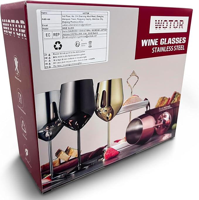 WOTOR Stainless Steel Wine Glasses Set of 4 with Wine Saver Vacuum Pump