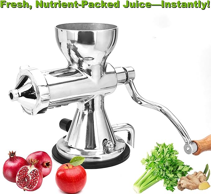 304 Stainless Steel Wheatgrass Juicer, Hand Crank Fruit Press for Wheatgrass and Leafy Green, Manual Juicer for Celery Kale Spinach Parsley Pomegranate Apple Grape
