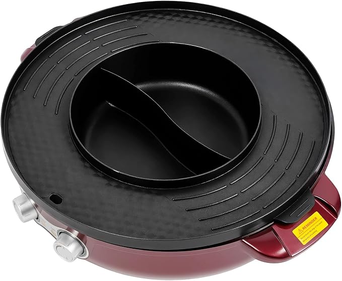 2 in 1 Hot Pot with Grill,Electric Smokeless Grill and Hot Pot BBQ Grill Soup Shabu Pot Household Electric Barbecue Plate Frying Cook Grill,2200W