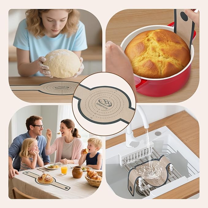 3 PCS Silicone Bread Sling for Dutch Oven Liners, Non Stick & Easy to Clean Silicone Bread Baking Mat with Extra Long Handles, Reusable Round Silicone Baking Mats to Transfer Sourdough Bread