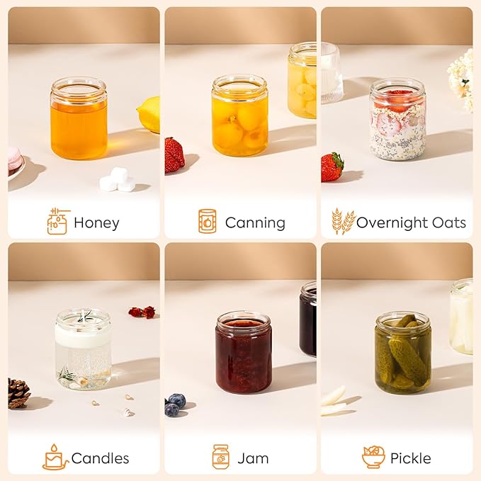 12 Pack 8OZ Glass Jars with Metal Lids, Candle Jars with Candle Making Kits, Labels, Gift Box, Empty Canning Jars, for Food Storage, Spice, Liquid