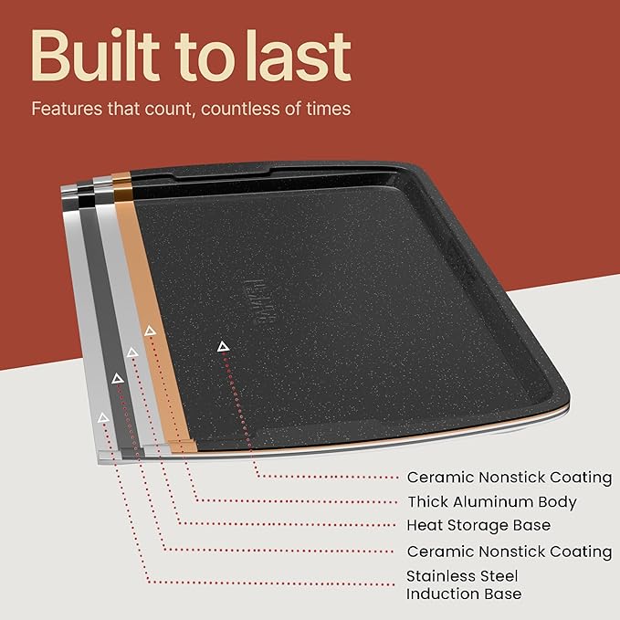 Gray Marble 10-Piece Bakeware Sets, Nonstick Carbon Steel Baking Sheet & Pans, Stackable Space-Saving Bakeware, Dishwasher Safe, Stain-resistant, PFOAPFOSPTFE Free, Oven Safe Up To 450°F (230°C)