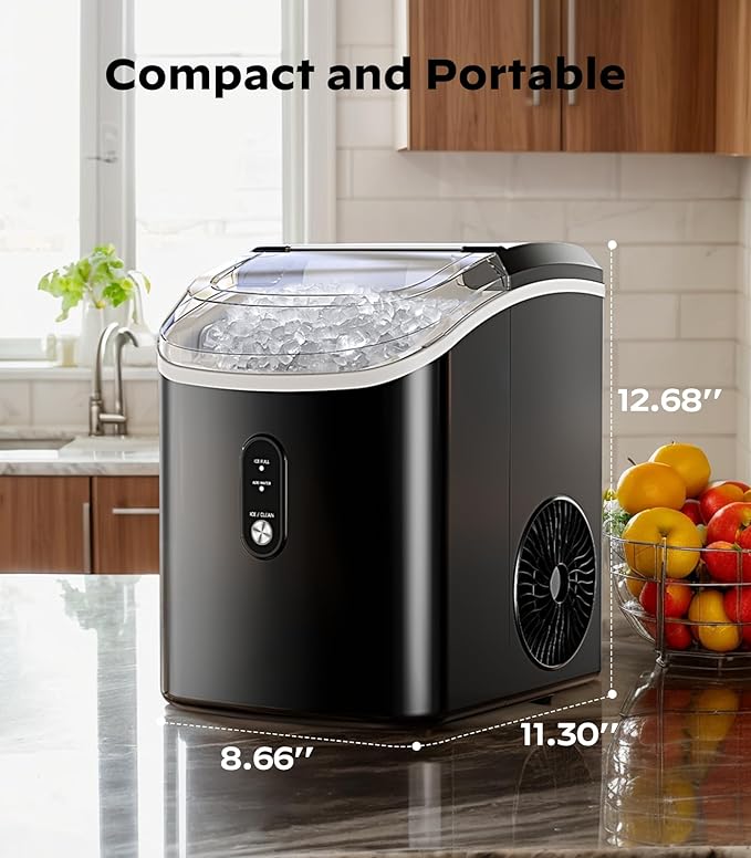 Nugget Ice Makers Countertop, Pellet Ice Machine with Self-Cleaning Function, Nugget Ice Machine Produces 33 lbs of Chewable Ice in 24 Hours, Sonic Ice Maker Perfect for Home Kitchens Party Camping