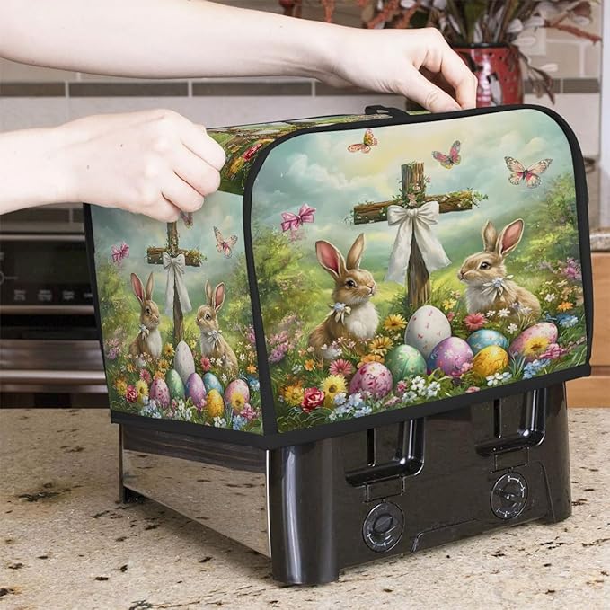 Happy Easter Eggs Rabbit Toaster Cover 4 Slice Dust and Fingerprint Protection Toaster Bread Maker Covers Washable Kitchen Small Appliance Covers for Kitchen Accessories Decor Bakeware Women Gift