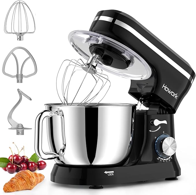 Stand Mixer Electric, 10+p Speeds With 6.5QT Stainless Steel Bowl,Dough Hook, Wire Whip & Beater,for Most Home Cooks(Black)