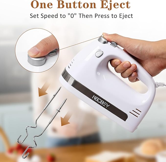 450W Electric Hand Mixer, 5-Speed Handheld Mixer with Storage Case, Turbo & Eject Button, Includes 2 Beaters & 2 Dough Hooks for Baking, Cake, Egg, Cream (White)