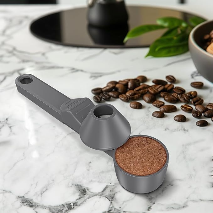 Coffee Scoop & Funnel for Reusable K Cup Refillable Coffee Pods, Coffee Measuring Spoon 2 Tablespoon Capacity, Scoop with Funnel for Ground Coffee, Protein Powder, Tea (Grey, 2 Pack)