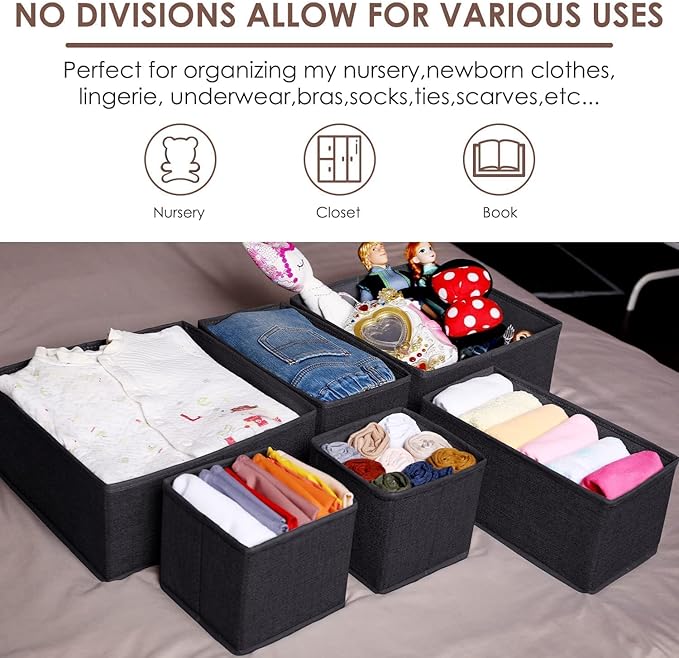 Criusia 14 Set Underwear Drawer Organizer, Foldable Underwear Drawer Organizer and Closet Dividers,Storage Box for Clothes, Socks, Underwear