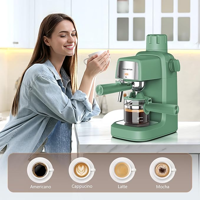 KEENSTAR 3.5Bar Espresso Machine with Milk Frother, 800W Compact Espresso and Cappuccino Machine with Preheating Function, 4 Cup Espresso Maker for Cappuccino or Latte, Gift for Coffee Lover