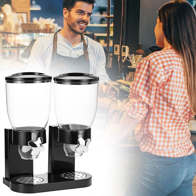 QWORK Double Dry Food Dispenser, 2L Capacity Each, Dry Cereal Grain Dispenser, Keeps Ingredients Fresh