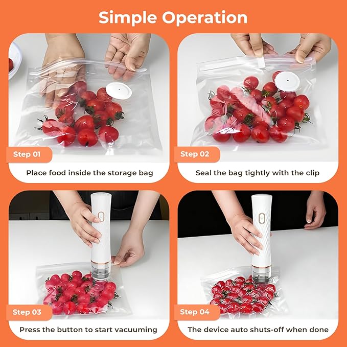 Handheld Vacuum Sealer for Food (Vacuum Sealer + 30 Reusable Bags) – Powerful Compact Food Sealer, Portable Vacuum Sealer for Kitchen, 10X Fresh Logner Seal Meal Saver