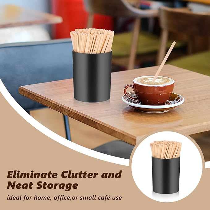 200 PCS Coffee Stirrer and Holder Set Wooden Coffee Stir Sticks 5.5 Inch Disposable Drink Stirrers Beverage Stirrer Sticks for Coffee (Wood & Black, 5.5 Inch Coffee Stirrers)