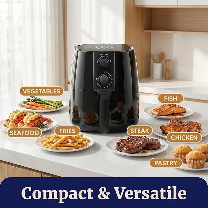 Elite Gourmet EAF4617 Electric Digital Hot Air Fryer, 1350Watts, Oil-Less Healthy Cooker, Timer & Temperature Controls, 4 Quart, Black