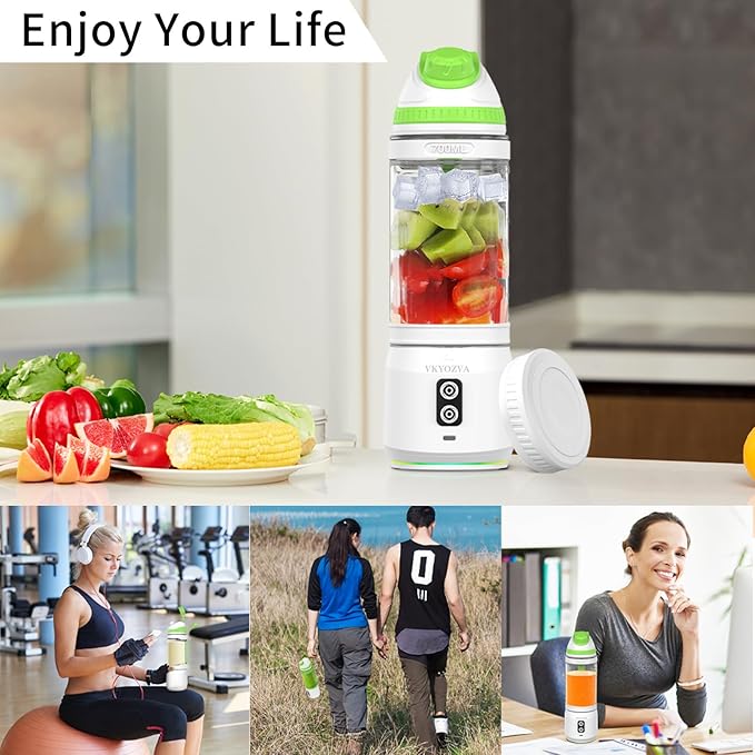 Portable Blender for Smoothies and Protein Shake, Cordless 24 oz Personal Juicer 300 Watt High Speed BPA Free Portable Blending Bottle with a Leakproof Lid (White Green)