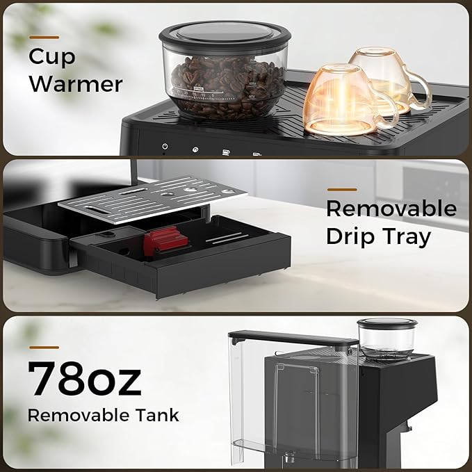 Kndko Espresso Machine with Grinder & Milk Frother, 20 Bar Espresso Coffee Machines with Removable Water Tank, Cappuccino & Latte Machine for Home, Black