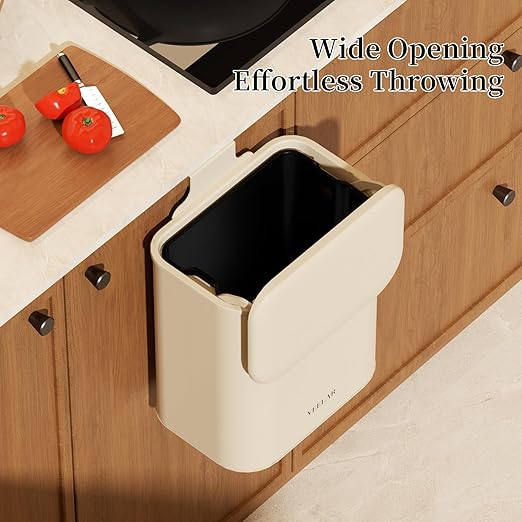 Space Saving Hanging Small Trash Can for Kitchen Cabinet, Bathroom or Office (White,2.1 Gallon (8L))