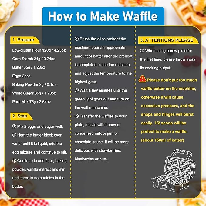 Waffle Maker with Removable Plates, 3-in-1 Sandwich maker and waffle and pancake maker, Nonstick Plates, 5-Level Browning Control & Ready Indicator Lights, Easy to Clean for Family Breakfast