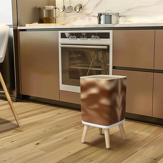 Small Trash Can with Lid Shiny goldden Brown foil Texture Glass for Prints Wastebasket with Press Cover Dog Proof Garbage Can Waste Bin for Kitchen Bathroom Nursery 2.6 Gallon
