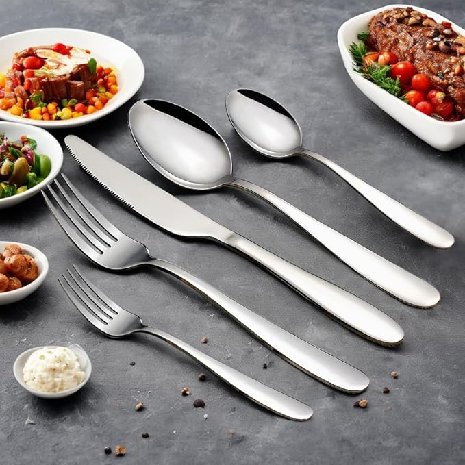 Silverware Set for 12, Amafox 60 Piece Stainless Steel Flatware Set, Mirror Polished Forks and Spoons Knives Cultery Set, Durable and Anti-corrosion, Dishwasher Safe