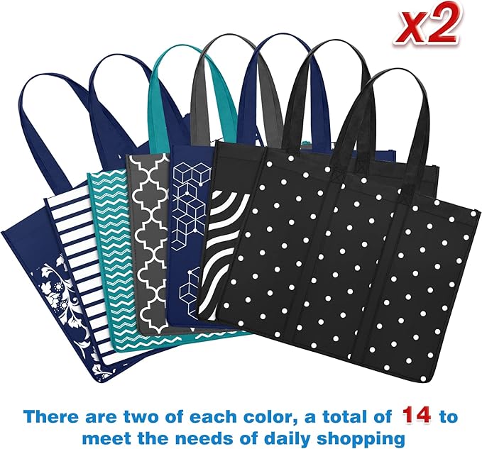 Fab totes 14 Pack Reusable Grocery Bags 35L Large Capacity Waterproof Tote Bags for Shopping and Picnic with Sturdy Handles