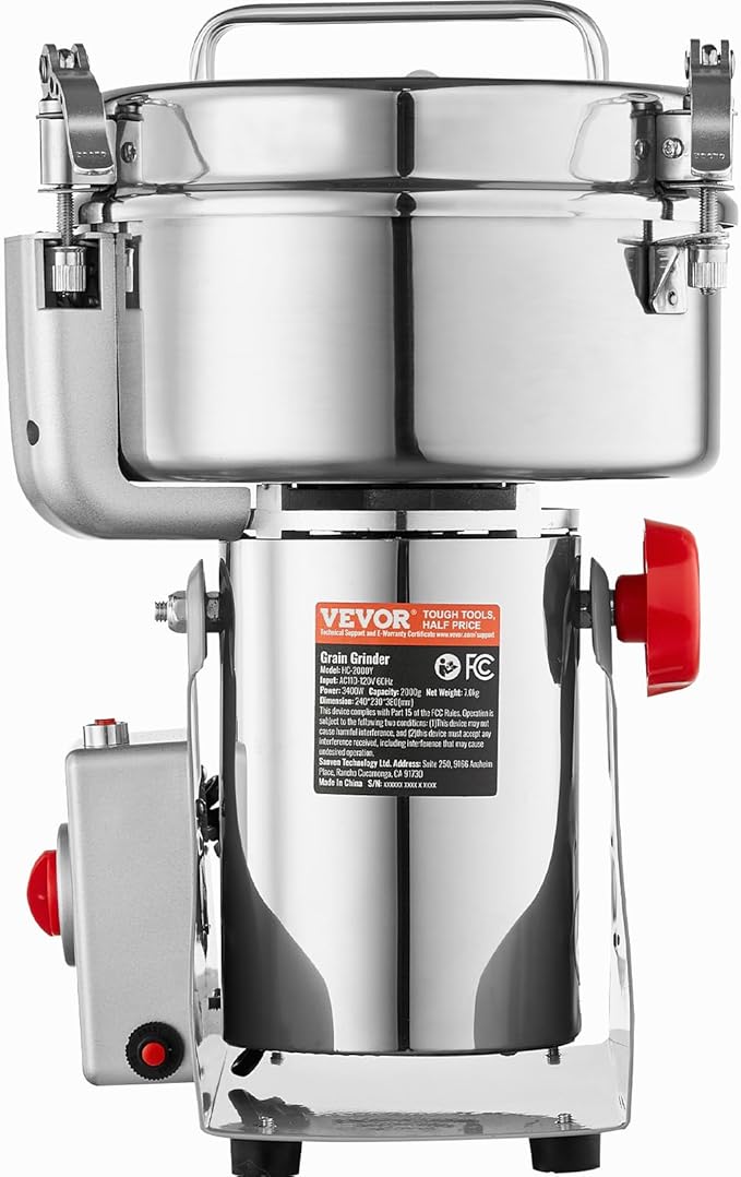 VEVOR 2000g Electric Grain Mill Grinder, High Speed 3400W Commercial Spice Grinders, Stainless Steel Pulverizer Powder Machine, for Dry Grains Spices Cereals Coffee Corn Pepper, Swing Type