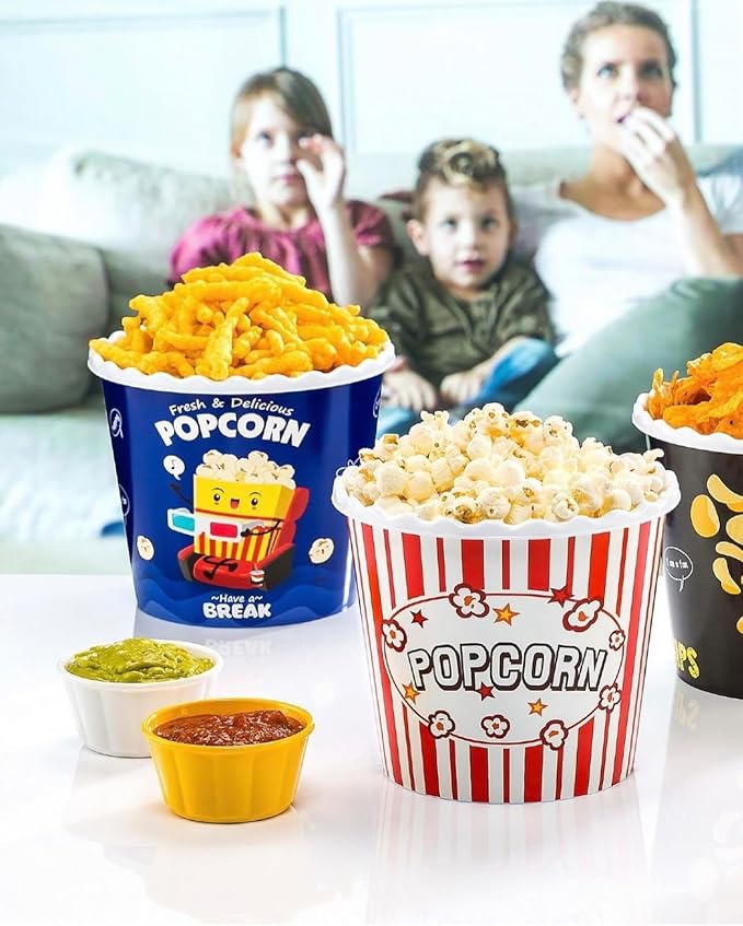 Modern Style Reusable Plastic Popcorn Box/Popcorn Containers/Popcorn Bowls Set for Movie Theater Night - (BPA Free - 8 Pack-75 oz) (8, MIX)