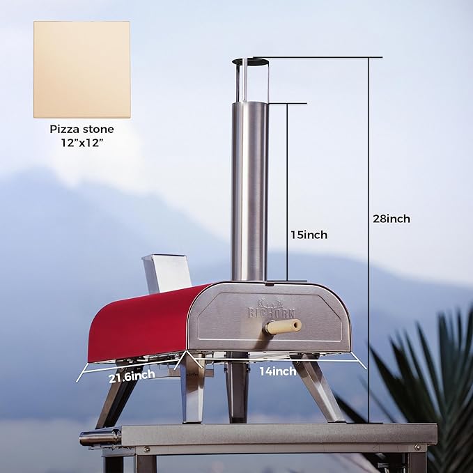 BIG HORN 12" Multi-Fuel Outdoor Pizza Oven – 3-in-1 Wood-Fired, Gas & Electric Compatible (Burners Sold Separately), Pellet Pizza Oven Portable Pizza Maker for Backyard, Camping & Tailgating, Red