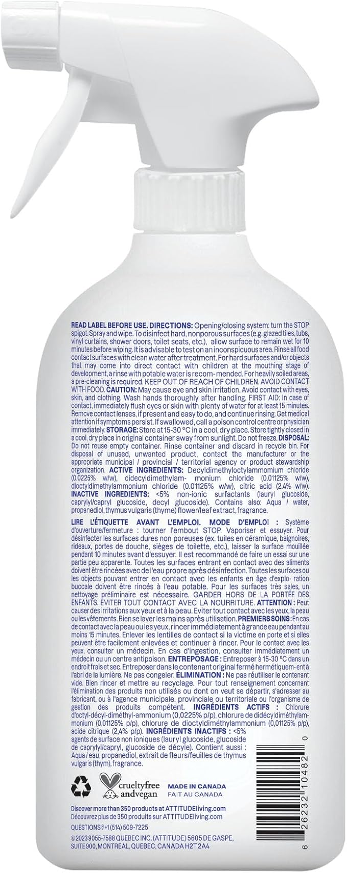 ATTITUDE Fruit & Vegetable Wash, Unscented Food-Safe Produce Wash to Remove Dirt, Wax & Residue, Vegan Plant-Based Produce Cleaner, 27.1 Fl Oz