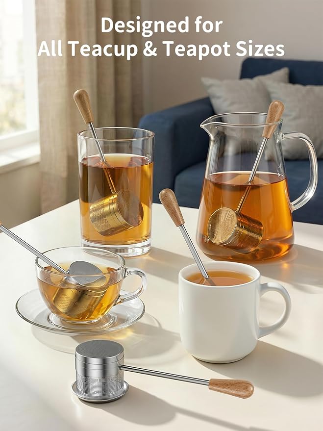 HOUSE AGAIN Tea Infuser for Loose Tea, 2-in-1 Tea Scoop Infuser Extra Fine Mesh Tea Strainers for Loose Tea, 304 Stainless Steel Loose Leaf Steeper, Tea Ball Filter with Handle for Spices, S