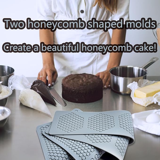 4PCS Honeycomb Mold,Tuile Molds Silicone Honeycomb Baking Mold,Beehive Mold Silicone Fondant Molds 3D Beehive Candy Silica Molds,Chocolate Mold Set Sugar Bees for Cake Decorating