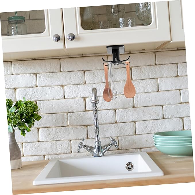 2pcs Wall Mounted Kitchen Utensil Hooks Set Punch Spatula and Spoon Organizer Rack with Space Saving Design Kitchen Spoon Hook Holder for Wall Storage Black and White