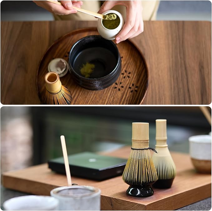 HARFINGTON Ceramic Chasen Stand 65mm Matcha Whisk Holder, Traditional Matcha Tea Chasen Holder, Black Gray
