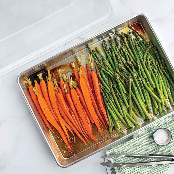 Nordic Ware Extra Large High-Sided Baking Pan, 21.1 x 15 x 2 inches, XL Big baking pan Natural Uncoated Aluminum, Reinforced Steel Rim Prevents Warping, Big Batch with Lid