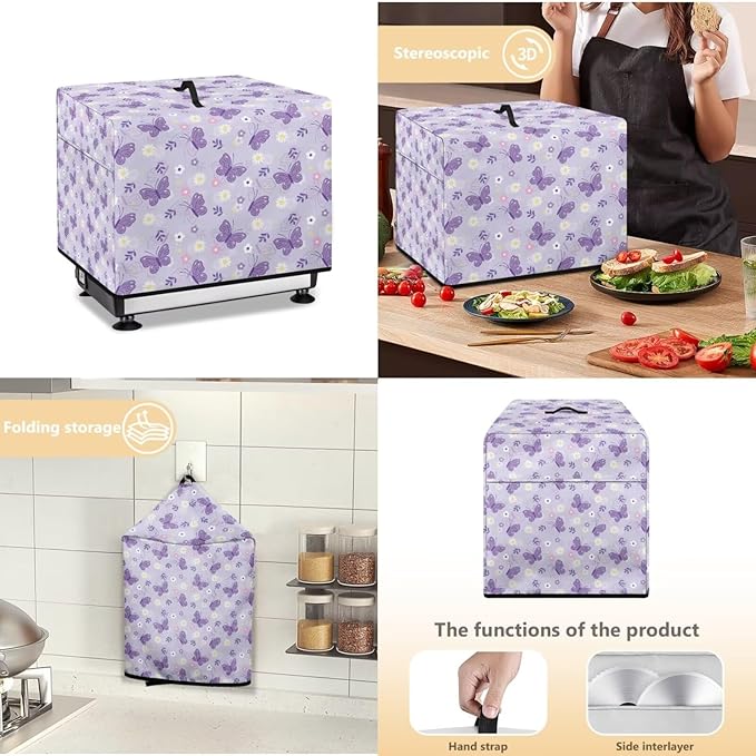 Food Meat Slicer Cover with Organizer Side Pocket, (Only Cover) 16x13x13 Inch Slicer Machine Dust-proof Waterproof Protection Accessories for Home Kitchen, Cartoon Purple Butterfly Print