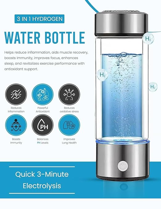 Hydrogen Water Bottle Generator Machine Updated, Portable Hydrogen Water Ionizer Machine Rechargeable, Hydrogen Rich Water Glass Health Cup 420ml Gift for Friends/Women/Men/Mom/Father/Grandpa/Grandma